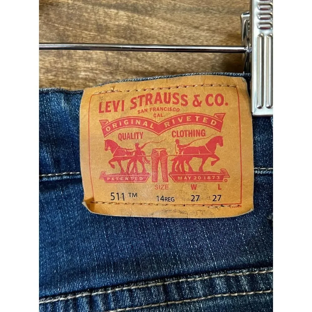 Levi Strauss Co 511 Slim‎ Fit Jeans Dark Wash Kids Size 14 Reg W27 L27